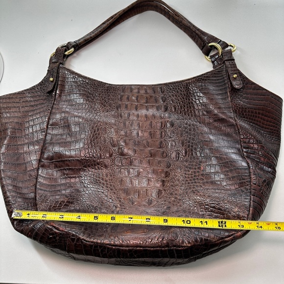Brahmin Double Strap Brown Croc Embossed Leather Hobo Shoulder Bag Carryall - Picture 4 of 16